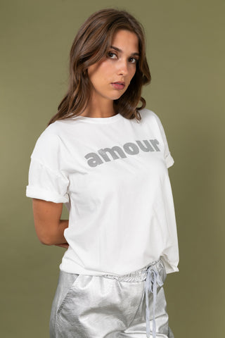 T-shirt délavé Amour glitter col rond