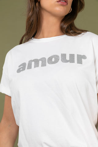 T-shirt délavé Amour glitter col rond