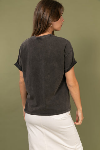 T-shirt délavé Amour glitter col rond