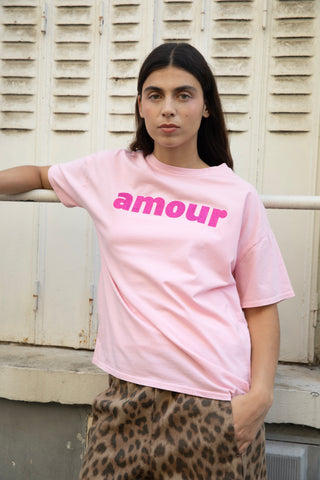 T-shirt délavé Amour glitter col rond