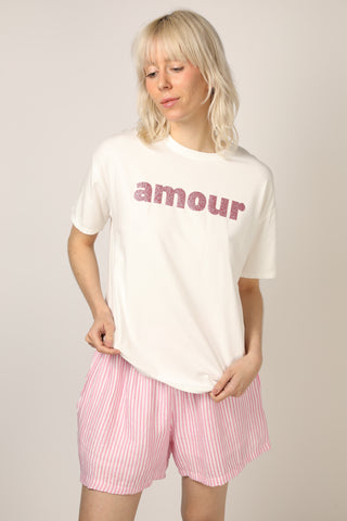 T-shirt délavé Amour glitter col rond