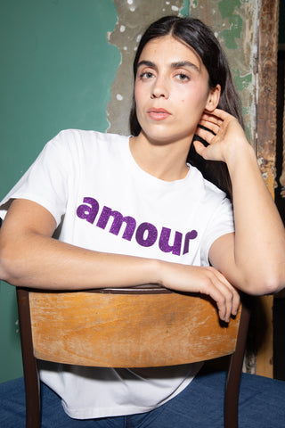 T-shirt délavé Amour glitter col rond