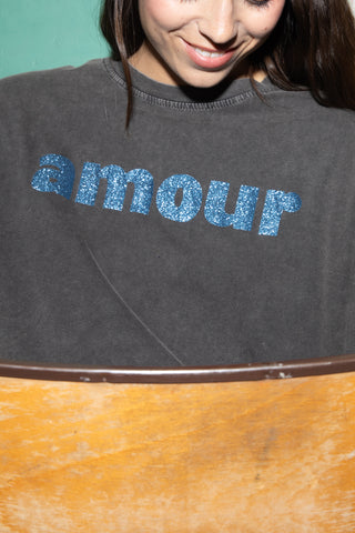 T-shirt délavé Amour glitter col rond