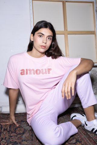 T-shirt délavé Amour glitter col rond