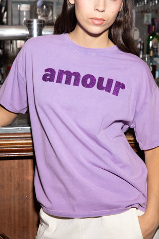 T-shirt délavé Amour glitter col rond