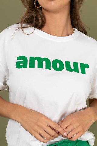 T-shirt délavé Amour col rond
