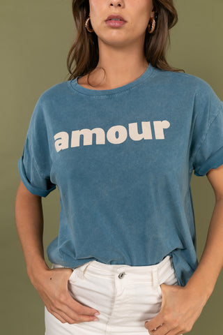 T-shirt délavé Amour col rond