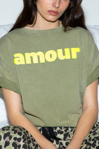 T-shirt délavé Amour col rond