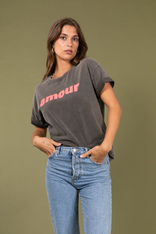 T-shirt délavé Amour col rond