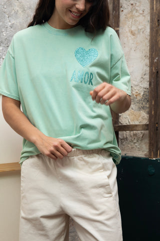 T-shirt délavé Amor Glitter col rond