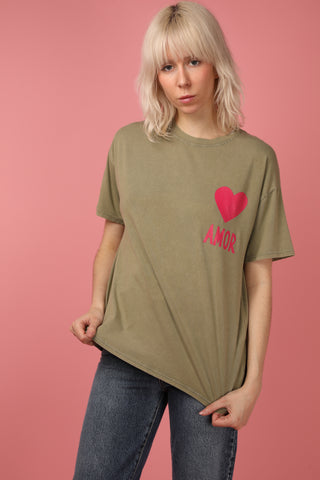 T-shirt délavé Amor col rond