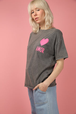 T-shirt délavé Amor col rond