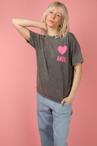 T-shirt délavé Amor col rond