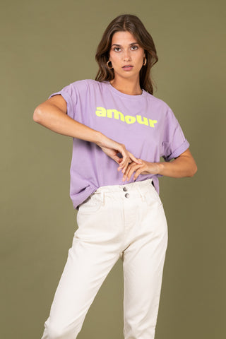 T-shirt délavé Amour col rond