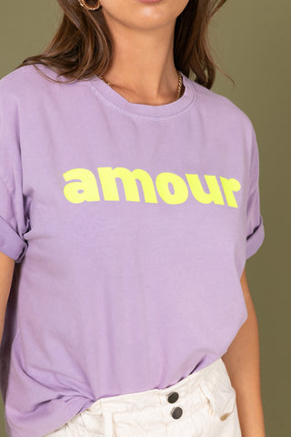 T-shirt délavé Amour col rond