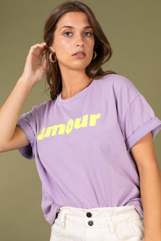 T-shirt délavé Amour col rond