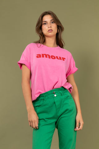 T-shirt délavé Amour col rond