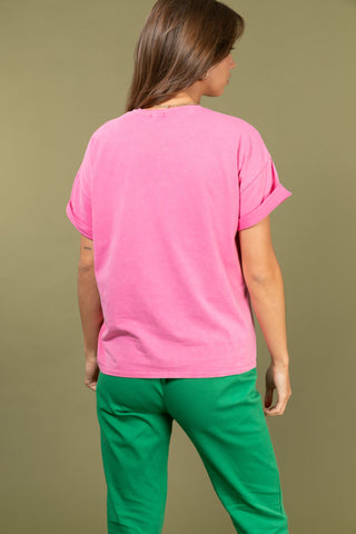 T-shirt délavé Amour col rond