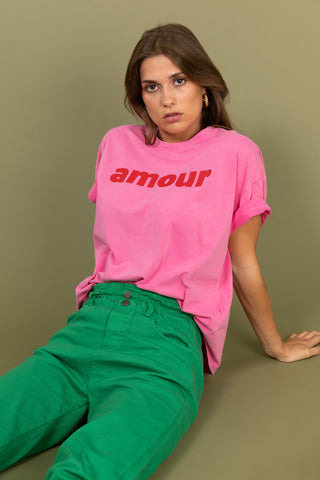 T-shirt délavé Amour col rond