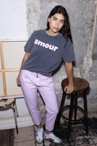 T-shirt délavé Amour col rond