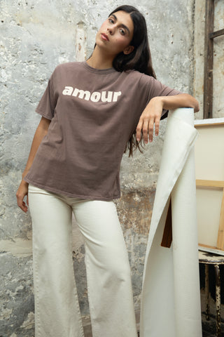 T-shirt délavé Amour col rond