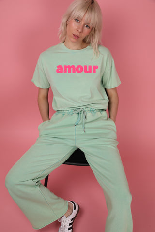T-shirt délavé Amour col rond