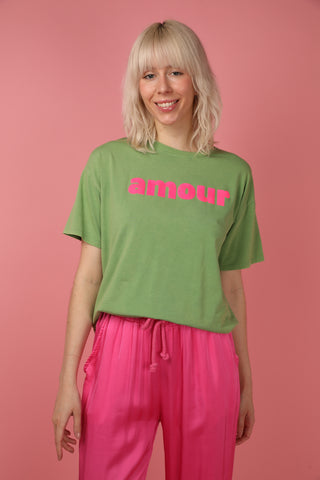 T-shirt délavé Amour col rond
