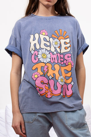 T-shirt délavé Here Comes The Sun col rond