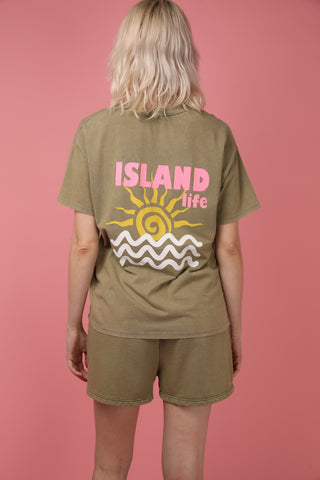 T-shirt délavé Island Life col rond