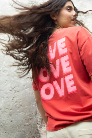 T-shirt délavé Love Love Love col rond