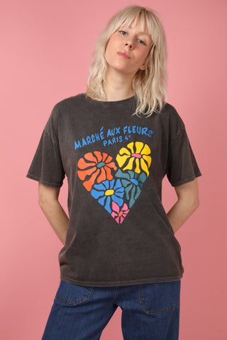 T-shirt délavé Marché Aux Fleurs col rond