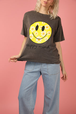 T-shirt délavé Smiley col rond