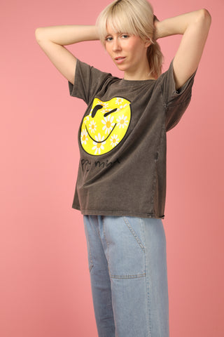 T-shirt délavé Smiley col rond