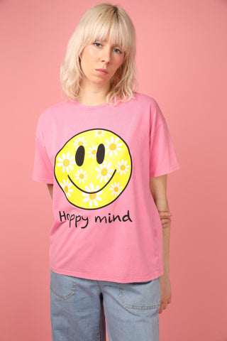 T-shirt délavé Smiley col rond