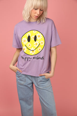 T-shirt délavé Smiley col rond