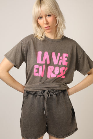 T-shirt délavé La Vie En Rose col rond