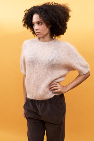 Pull doux manches courtes en Kid Mohair