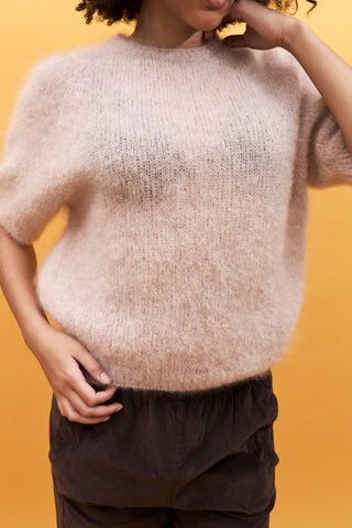 Pull doux manches courtes en Kid Mohair