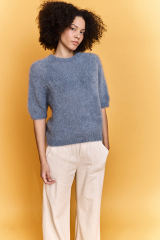Pull doux manches courtes en Kid Mohair