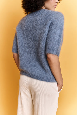 Pull doux manches courtes en Kid Mohair
