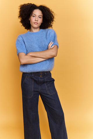 Pull doux manches courtes en Kid Mohair