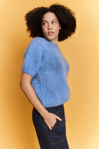 Pull doux manches courtes en Kid Mohair