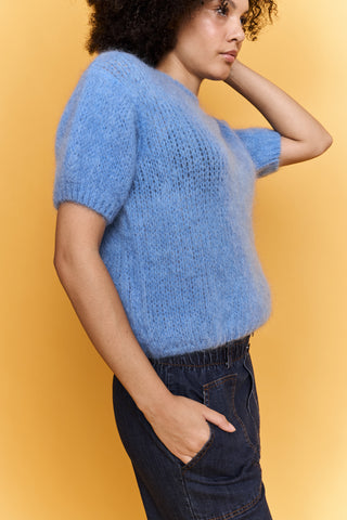 Pull doux manches courtes en Kid Mohair