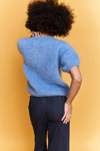 Pull doux manches courtes en Kid Mohair