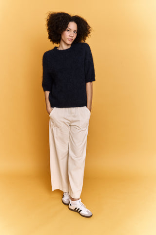 Pull doux manches courtes en Kid Mohair