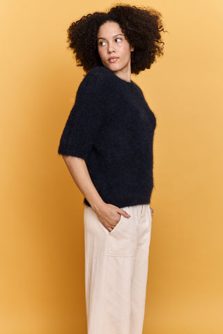 Pull doux manches courtes en Kid Mohair