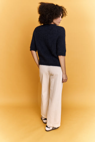 Pull doux manches courtes en Kid Mohair