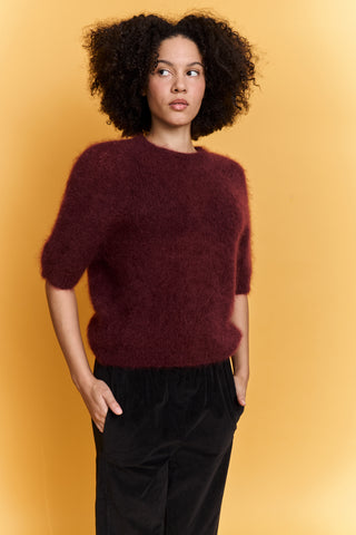 Pull doux manches courtes en Kid Mohair