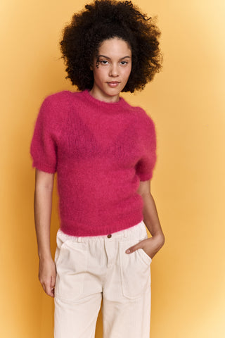 Pull doux manches courtes en Kid Mohair