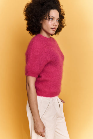Pull doux manches courtes en Kid Mohair